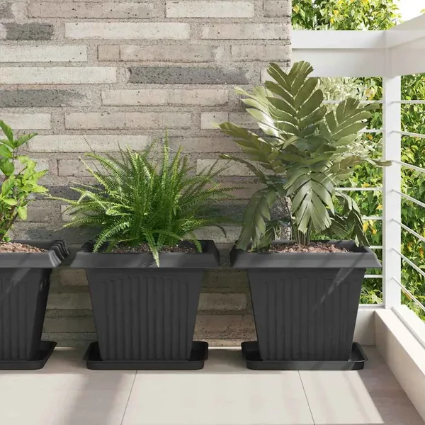Plateau carré à fleurs 6 pcs Noir 32 x 32 x 2,5 cm Plastique