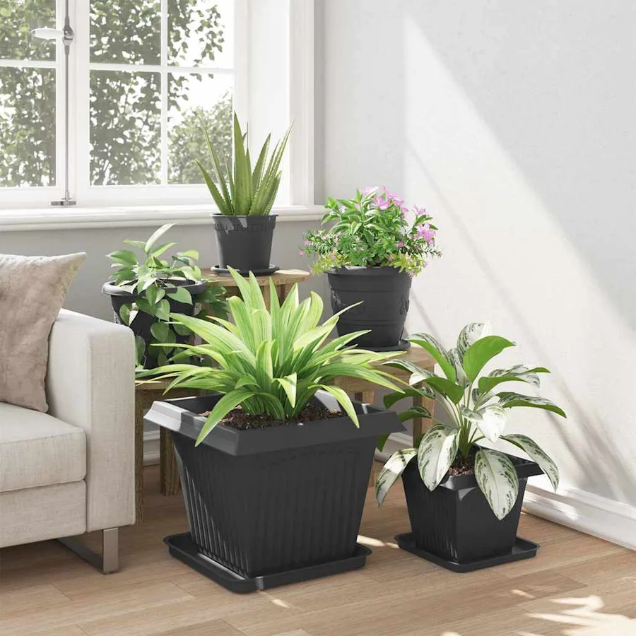 Plateau carré à fleurs 24 pcs Noir 36 x 36 x 2.5 cm Plastique - 4