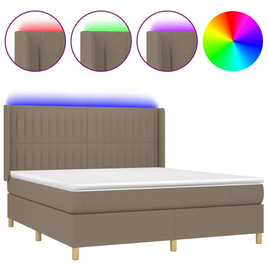 Sommier à lattes de lit matelas et LED Taupe 180x200 cm Tissu - 2