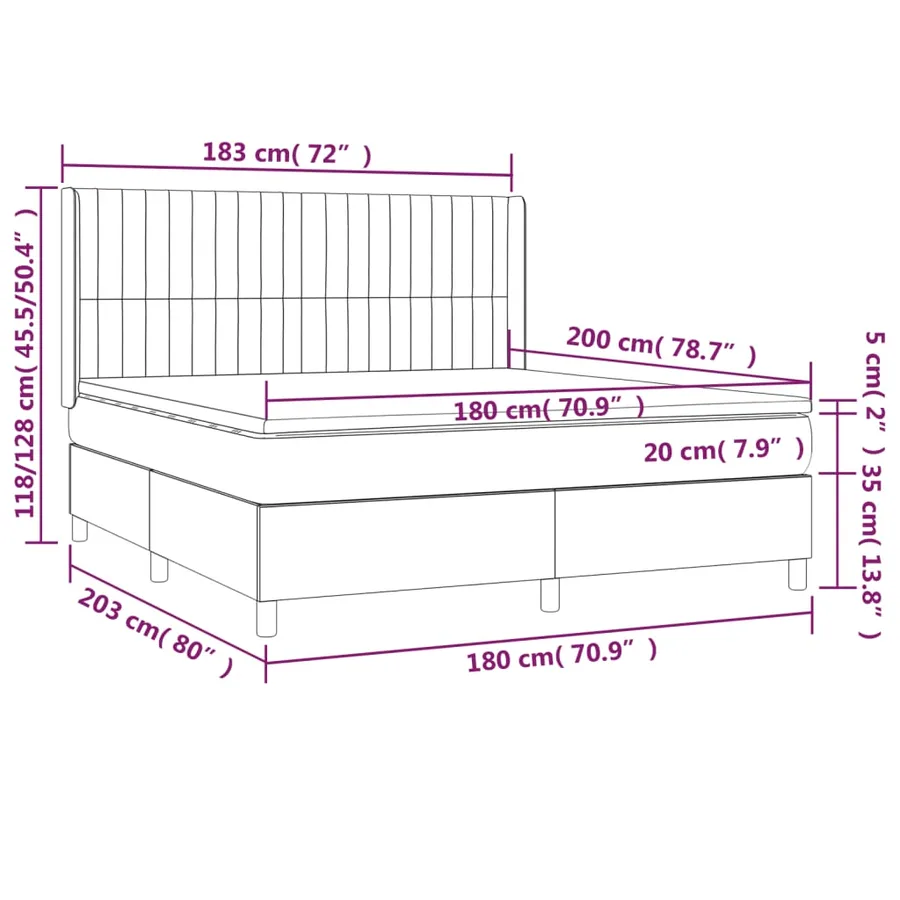 Sommier à lattes de lit matelas et LED Taupe 180x200 cm Tissu - 8