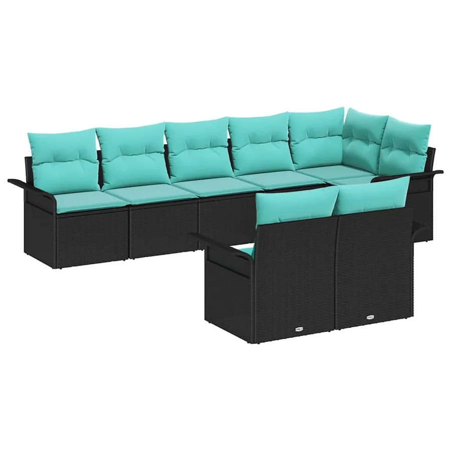 Ensemble de canapé de jardin avec coussin 8 pcs Noir polyrotin - 2