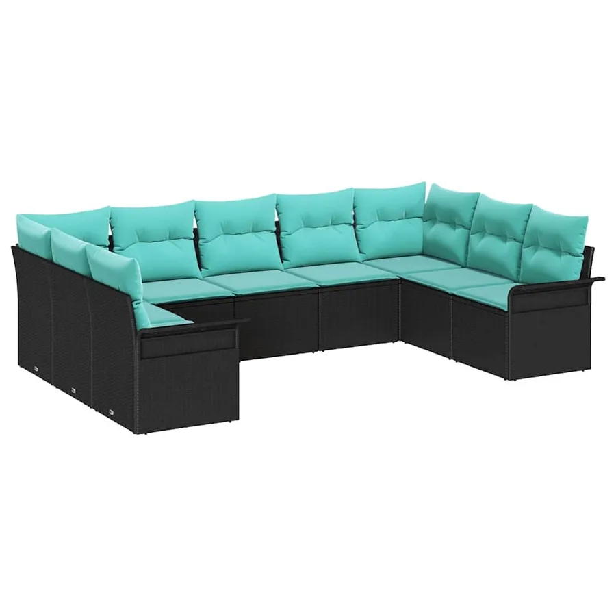 Ensemble de canapé de jardin avec coussin 9 pcs Noir polyrotin - 2