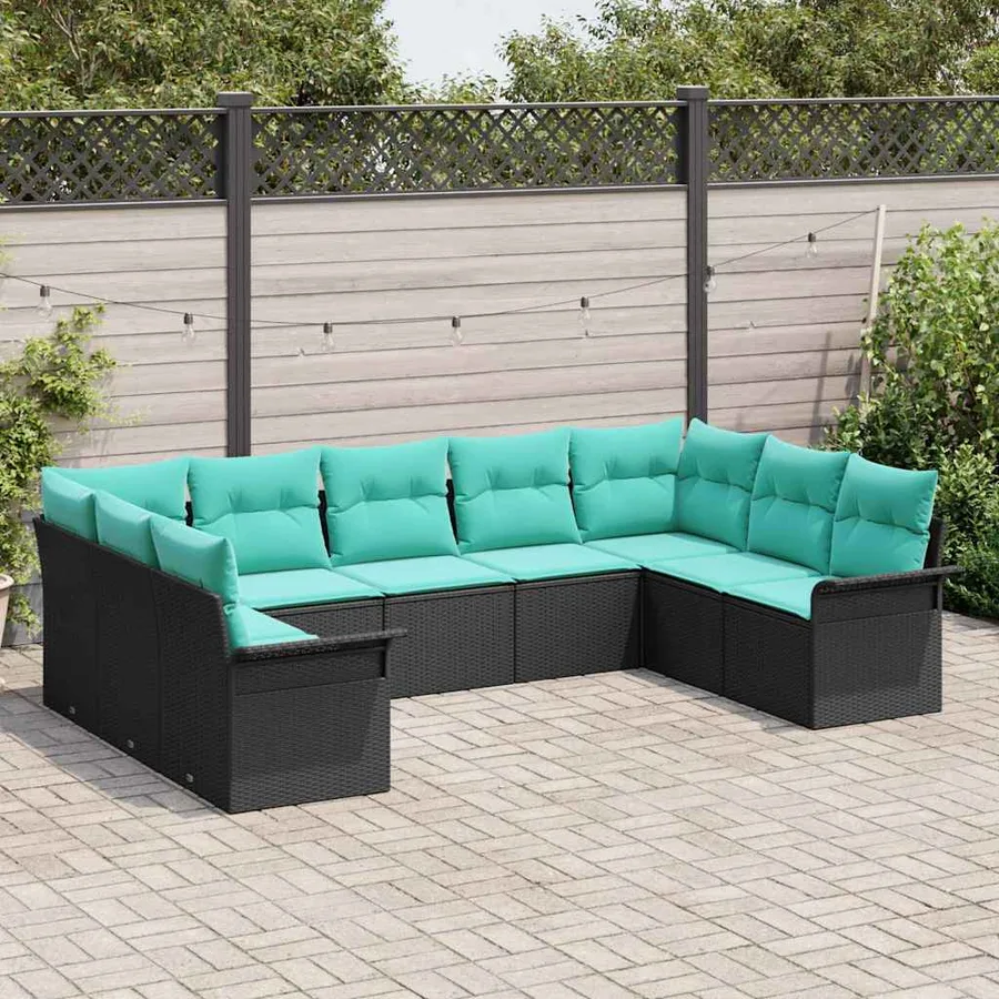 Ensemble de canapé de jardin avec coussin 9 pcs Noir polyrotin - 3
