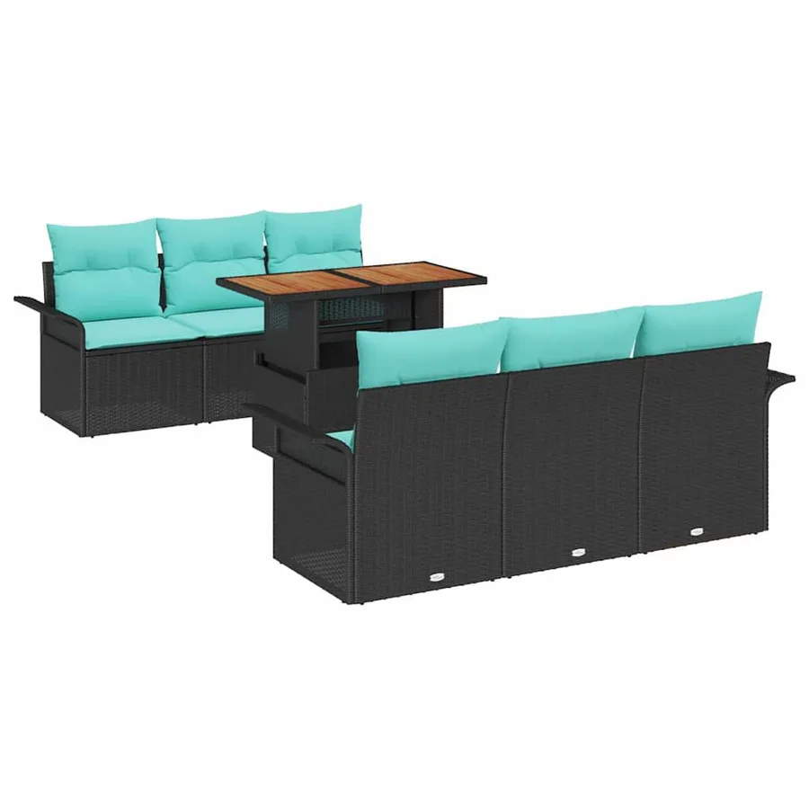 Ensemble de canapé de jardin 7 pcs Noir et Bleu polyrotin - 2