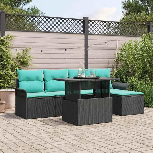 Ensemble de canapé de jardin avec coussin 6 pcs Noir polyrotin