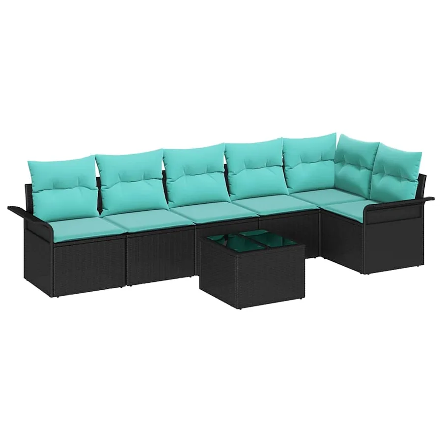 Ensemble de canapé de jardin avec coussin 7 pcs Noir Poly rotin - 2