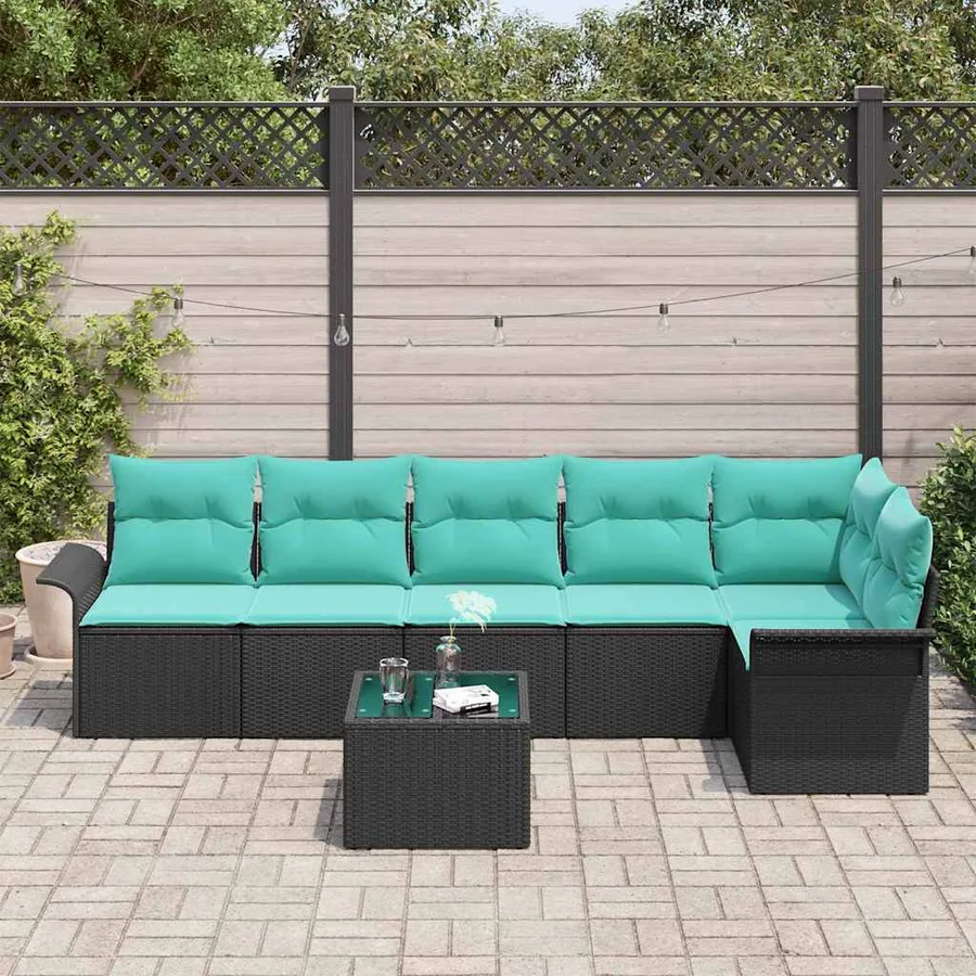Ensemble de canapé de jardin avec coussin 7 pcs Noir Poly rotin - 3