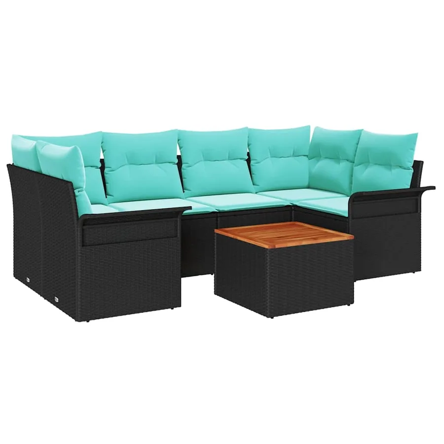 Ensemble de canapé de jardin avec coussin 7 pcs Noir polyrotin - 2