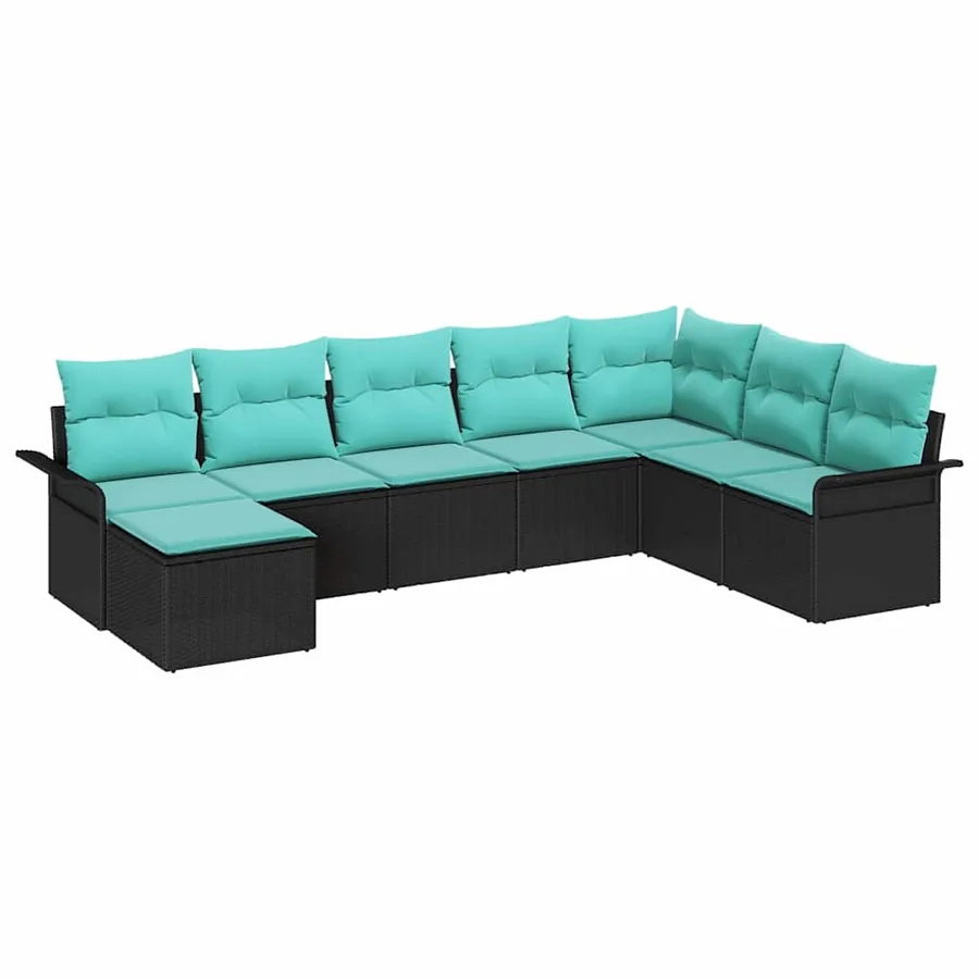 Ensemble de canapé de jardin avec coussin 8 pcs Noir Poly rotin - 2