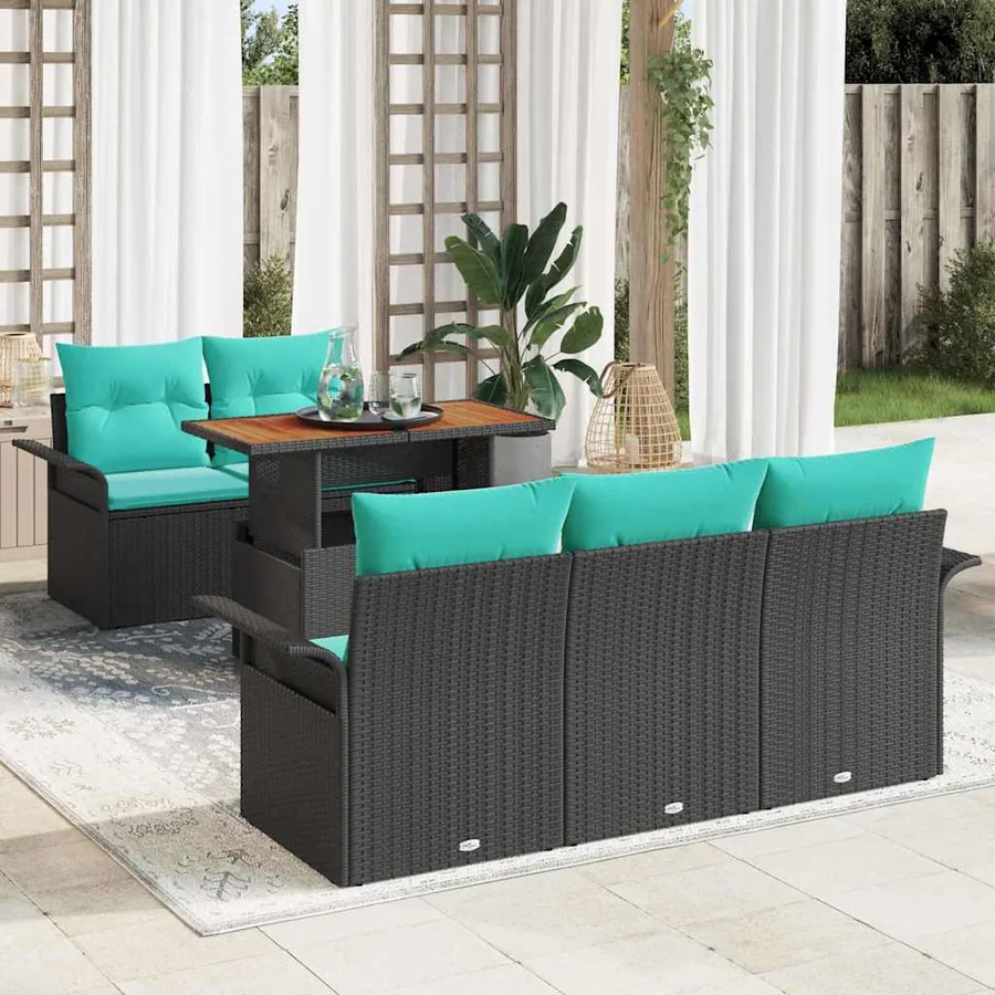 Ensemble de canapé de jardin avec coussin 6 pcs Noir et bleu