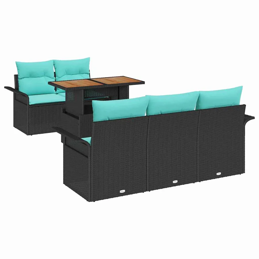 Ensemble de canapé de jardin avec coussin 6 pcs Noir et bleu - 2
