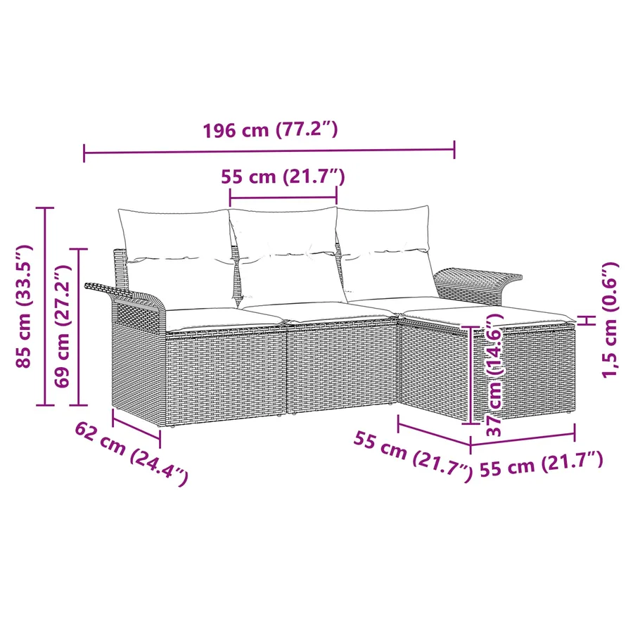 Ensemble de canapé de jardin avec coussin 4 pcs Noir polyrotin - 14