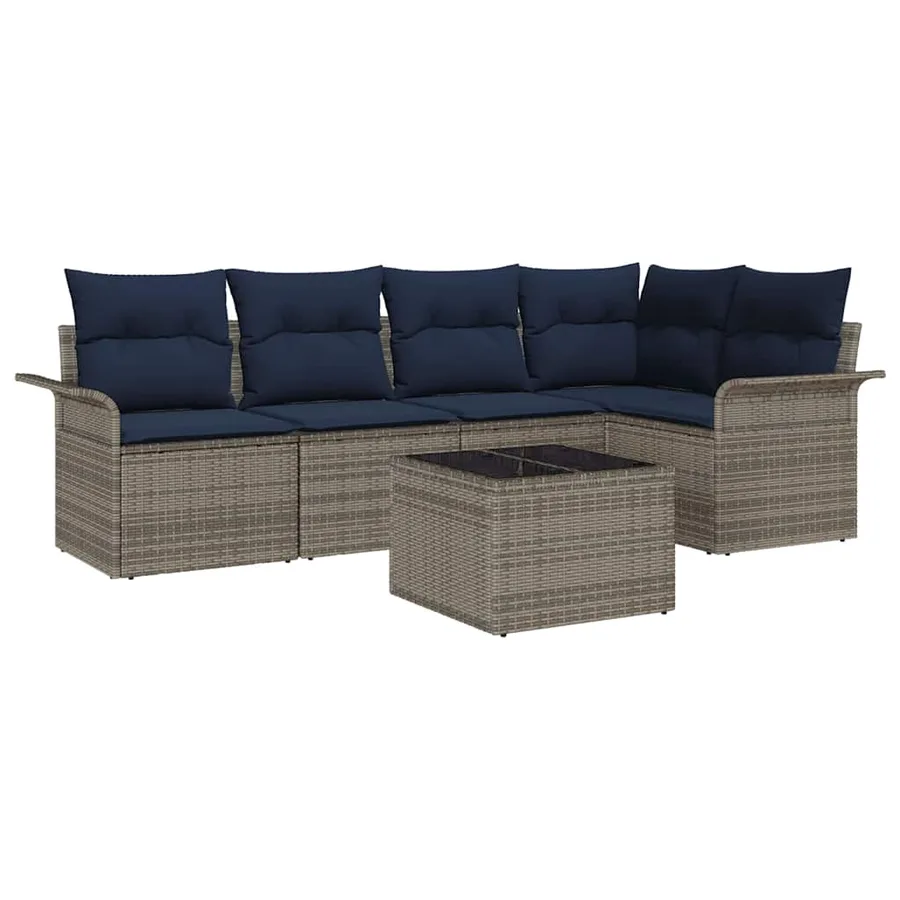 Ensemble de canapé de jardin avec stockage 6 pcs Gris polyrotin - 2