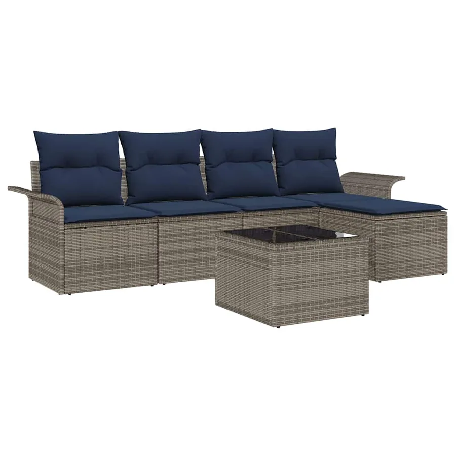 Ensemble de canapé de jardin avec stockage 6 pcs Gris polyrotin - 2