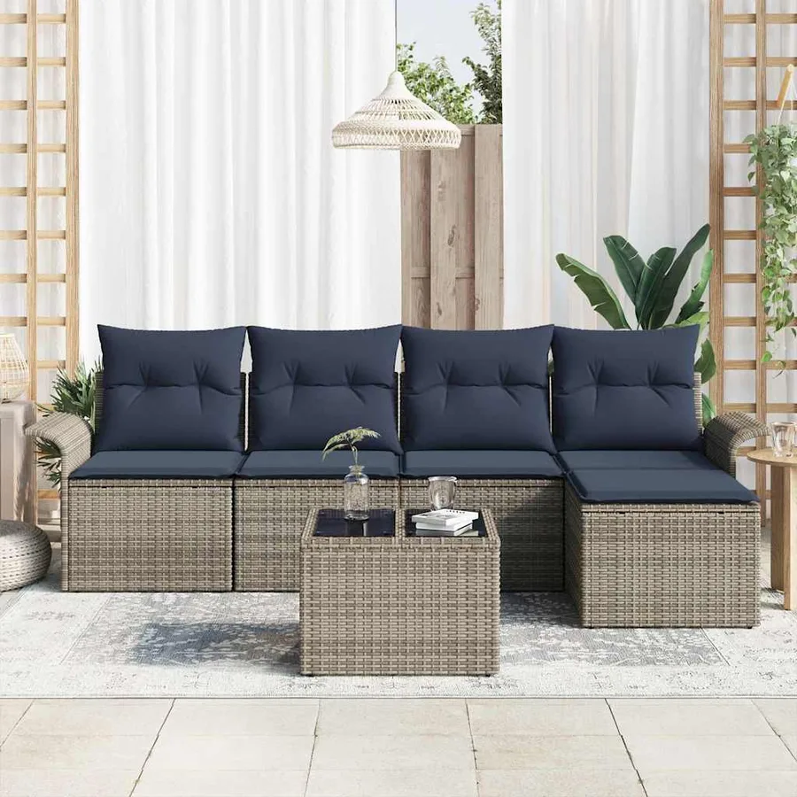 Ensemble de canapé de jardin avec stockage 6 pcs Gris polyrotin - 3