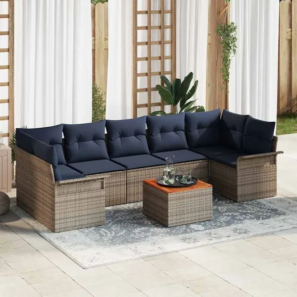 Ensemble de canapé de jardin 8 pcs Gris et bleu marine