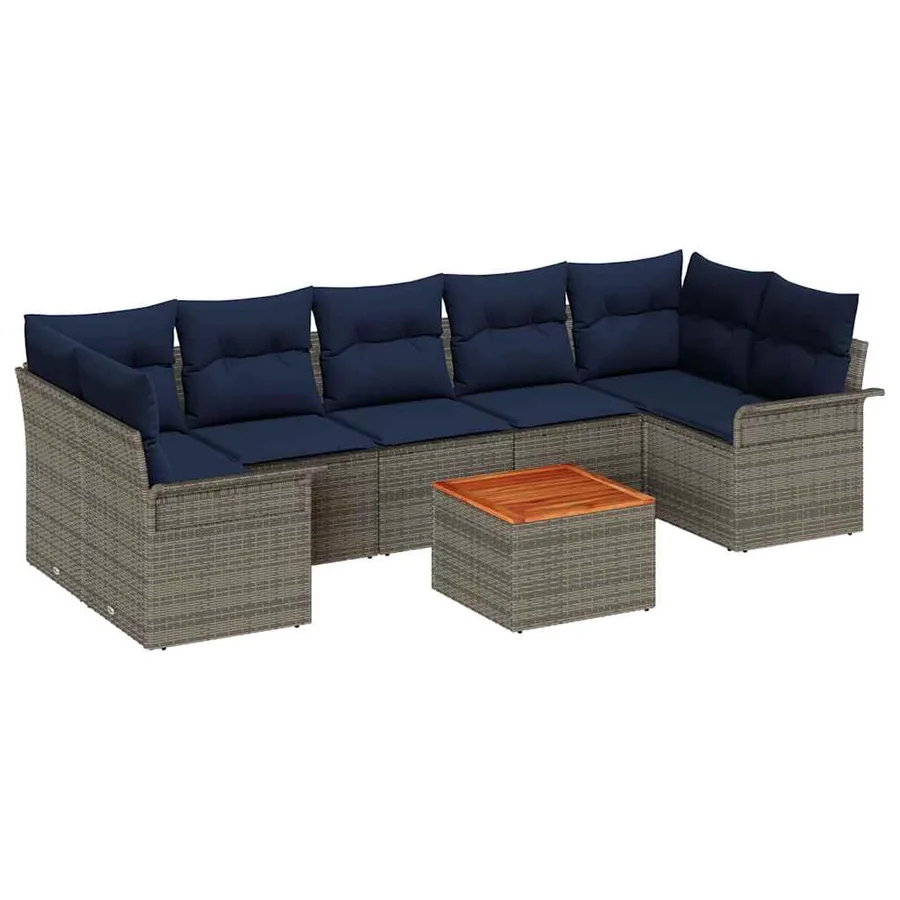 Ensemble de canapé de jardin 8 pcs Gris et bleu marine - 2