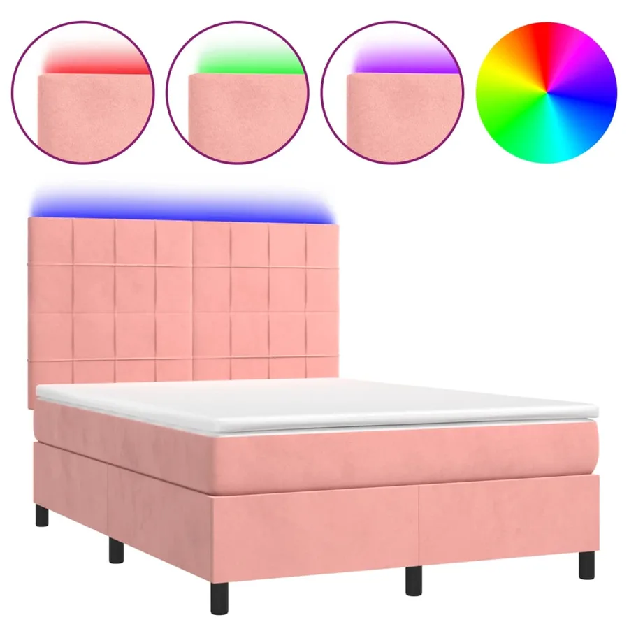 Sommier à lattes de lit matelas et LED Rose 140x200 cm Velours - 2