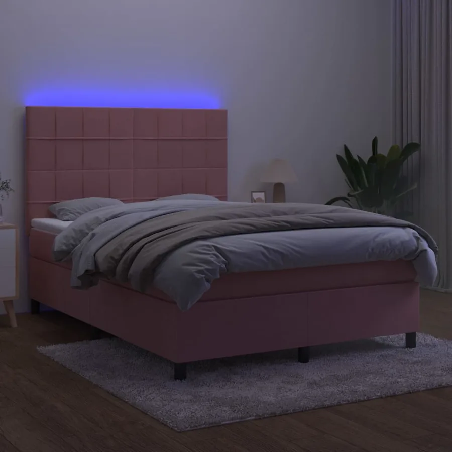 Sommier à lattes de lit matelas et LED Rose 140x200 cm Velours - 4