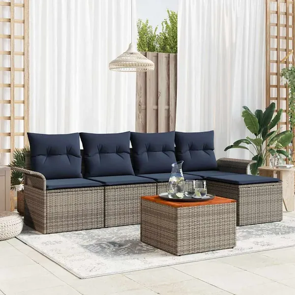 Ensemble de canapé de jardin 6 pcs Gris et bleu marine