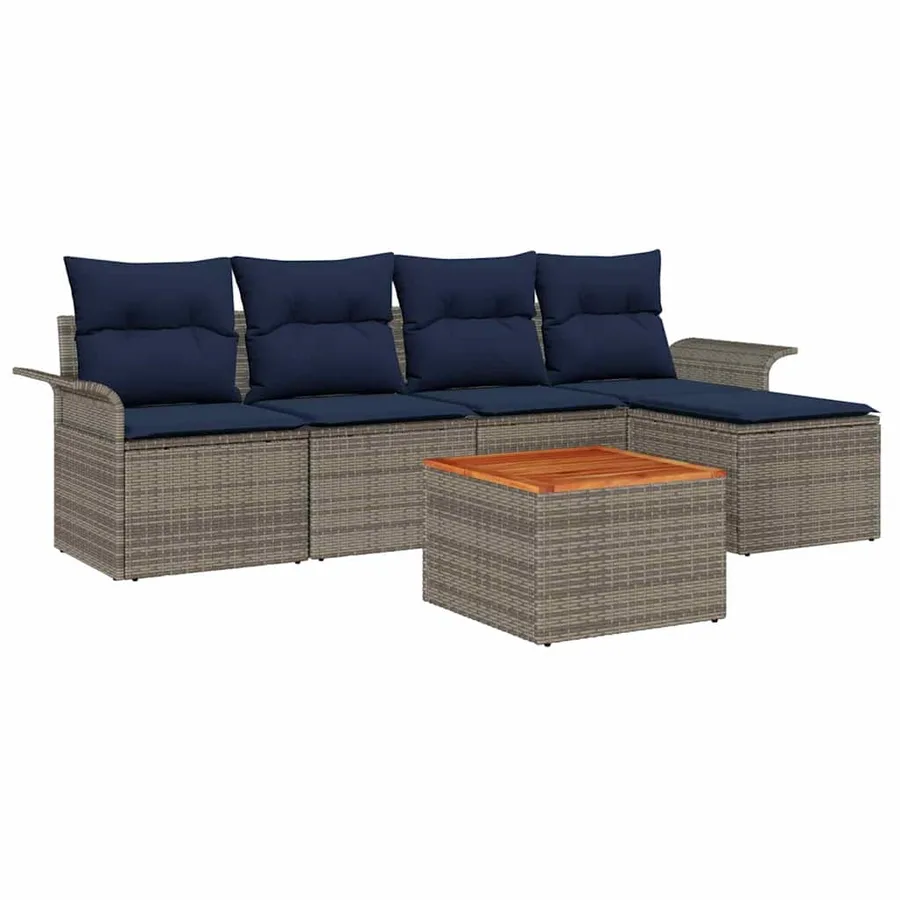 Ensemble de canapé de jardin 6 pcs Gris et bleu marine - 2