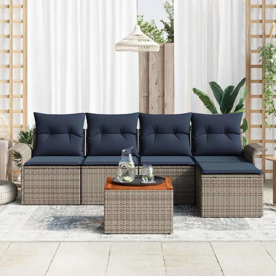 Ensemble de canapé de jardin 6 pcs Gris et bleu marine - 3