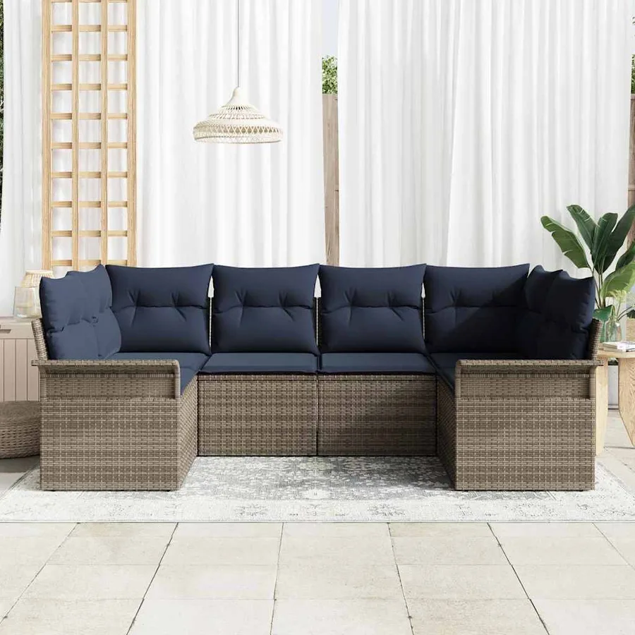 Ensemble de canapé de jardin 6 pcs Gris Poly rotin - 3