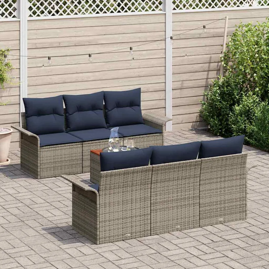 Ensemble de canapé de jardin 7 pcs Gris et bleu marine - 3