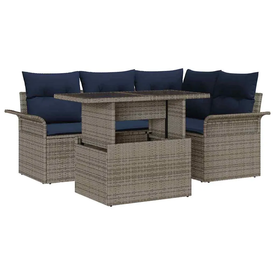Ensemble de canapé de jardin 5 pcs Gris Poly Rattan - 2