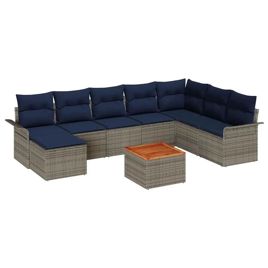 Ensemble de canapé de jardin 9 pcs Gris et bleu marine - 2