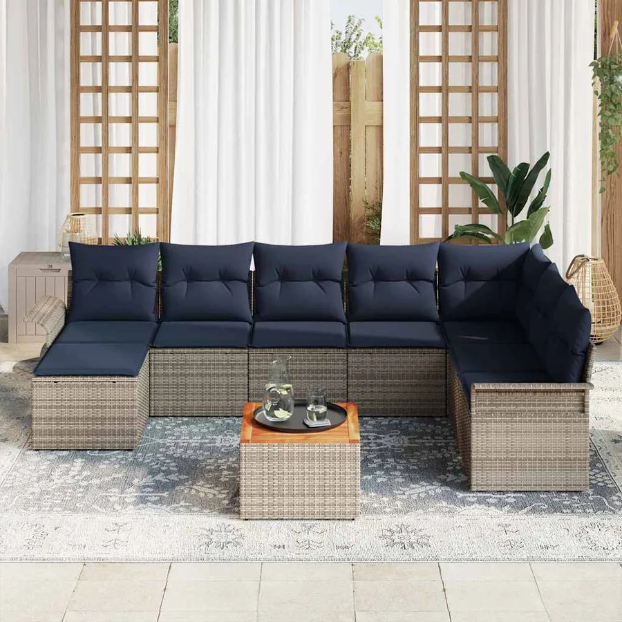 Ensemble de canapé de jardin 9 pcs Gris et bleu marine - 3