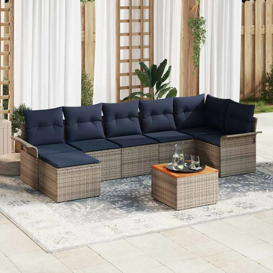 Ensemble de canapé de jardin 8 pcs Gris et bleu marine