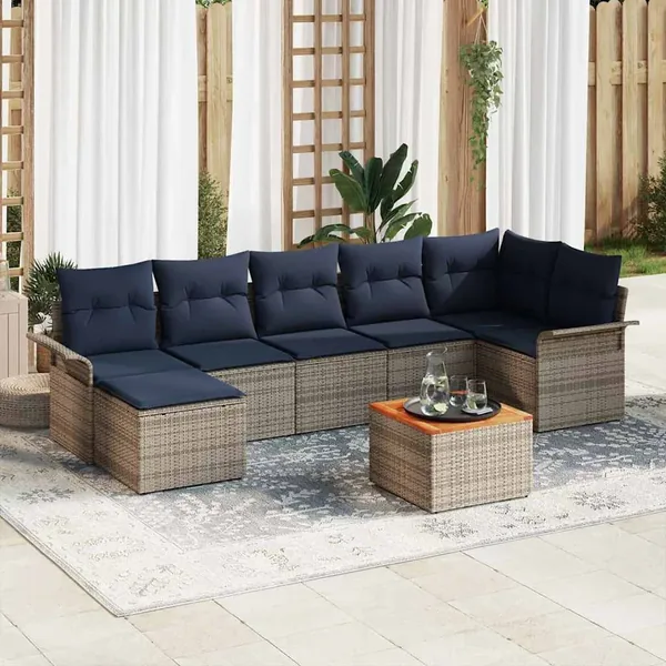Ensemble de canapé de jardin 8 pcs Gris et bleu marine