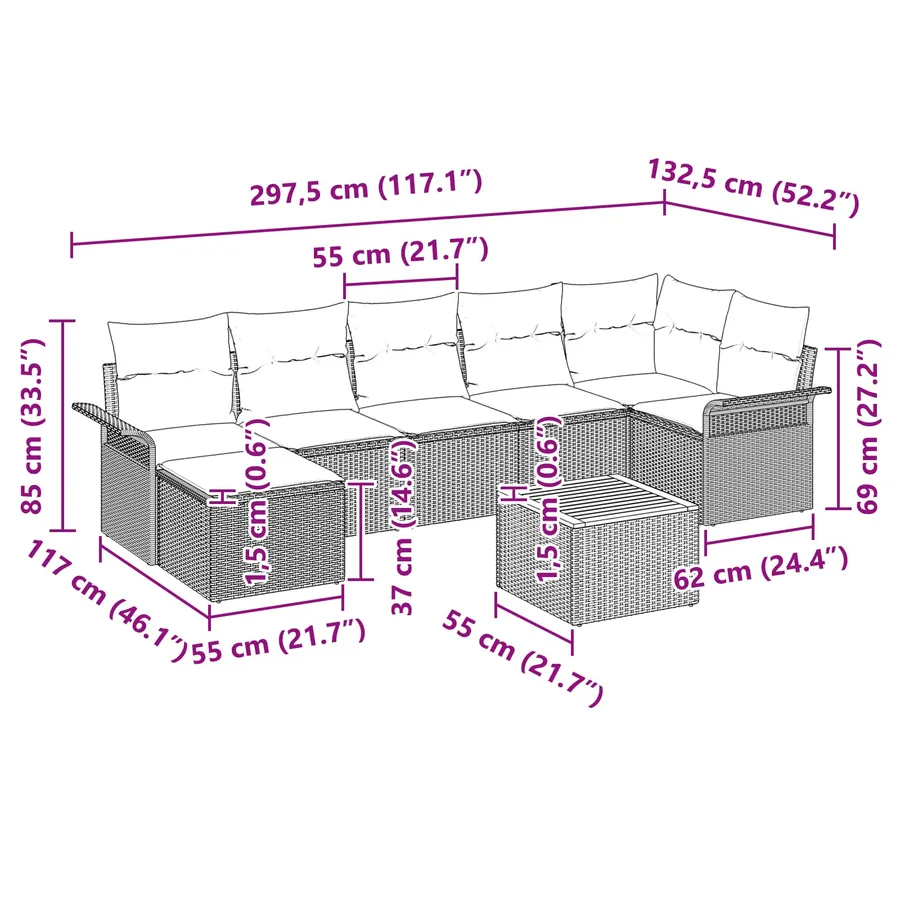 Ensemble de canapé de jardin 8 pcs Gris et bleu marine - 14