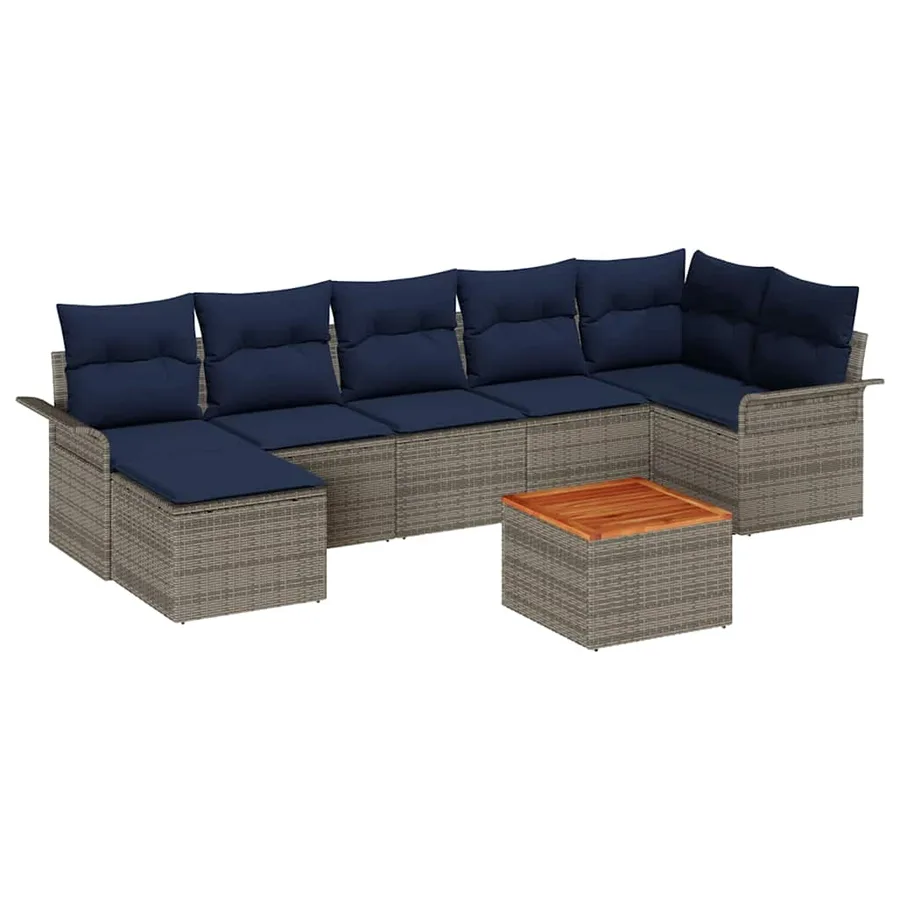 Ensemble de canapé de jardin 8 pcs Gris et bleu marine - 2