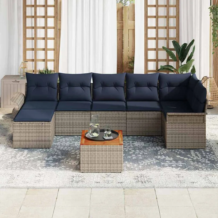 Ensemble de canapé de jardin 8 pcs Gris et bleu marine - 3