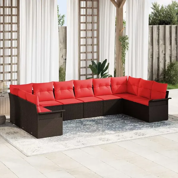 Ensemble de canapé de jardin 10 pcs Beige polyrotin