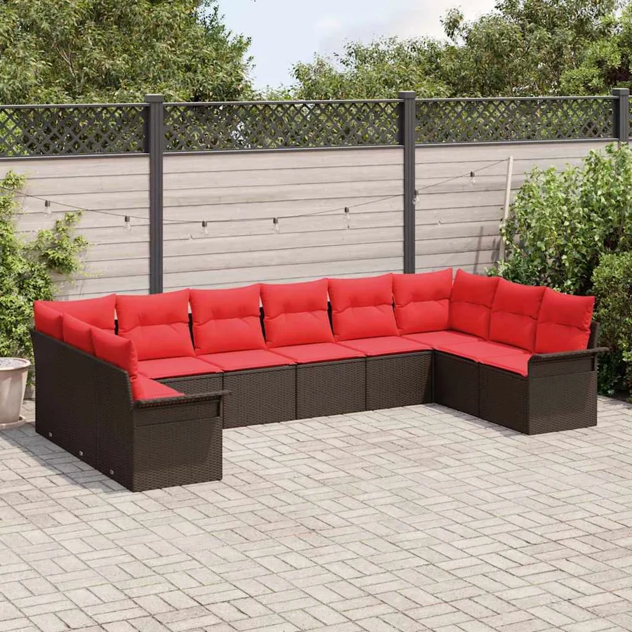 Ensemble de canapé de jardin 10 pcs Beige polyrotin - 3