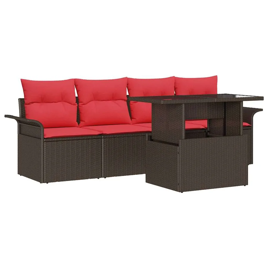 Ensemble de canapé de jardin 5 pcs Marron Poly rotin - 2