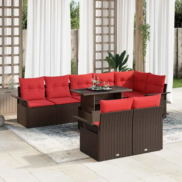 Ensemble de canapé de jardin 9 pcs Marron Poly Rattan