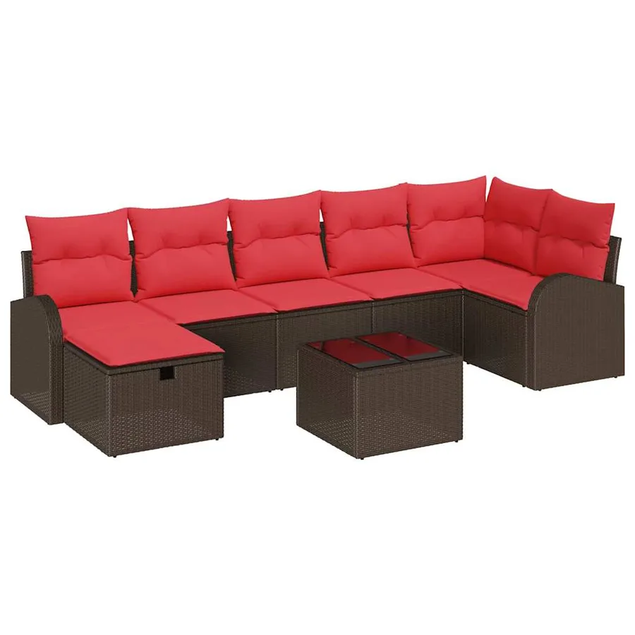 Ensemble de Canapés 8 pcs Marron et rouge polyrotin - 2