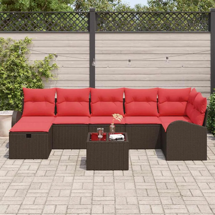 Ensemble de Canapés 8 pcs Marron et rouge polyrotin - 3