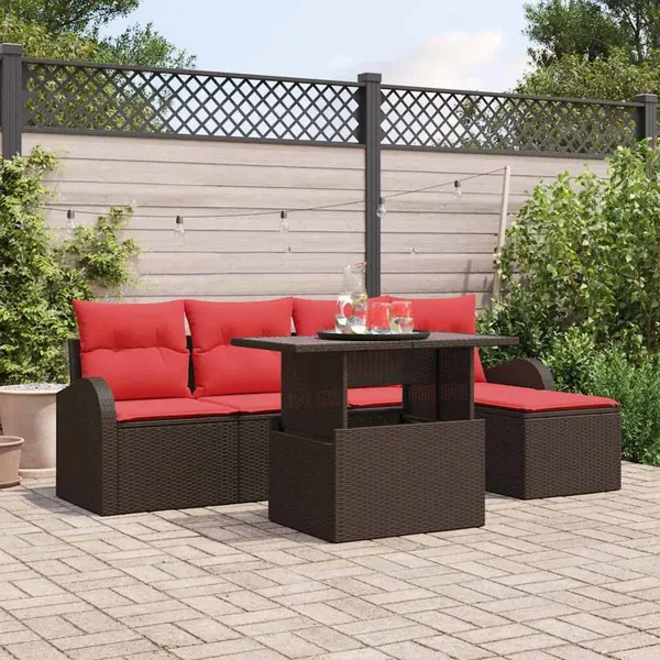 Ensemble de canapé de jardin 6 pcs Marron polyrotin