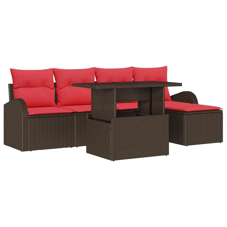 Ensemble de canapé de jardin 6 pcs Marron polyrotin - 2