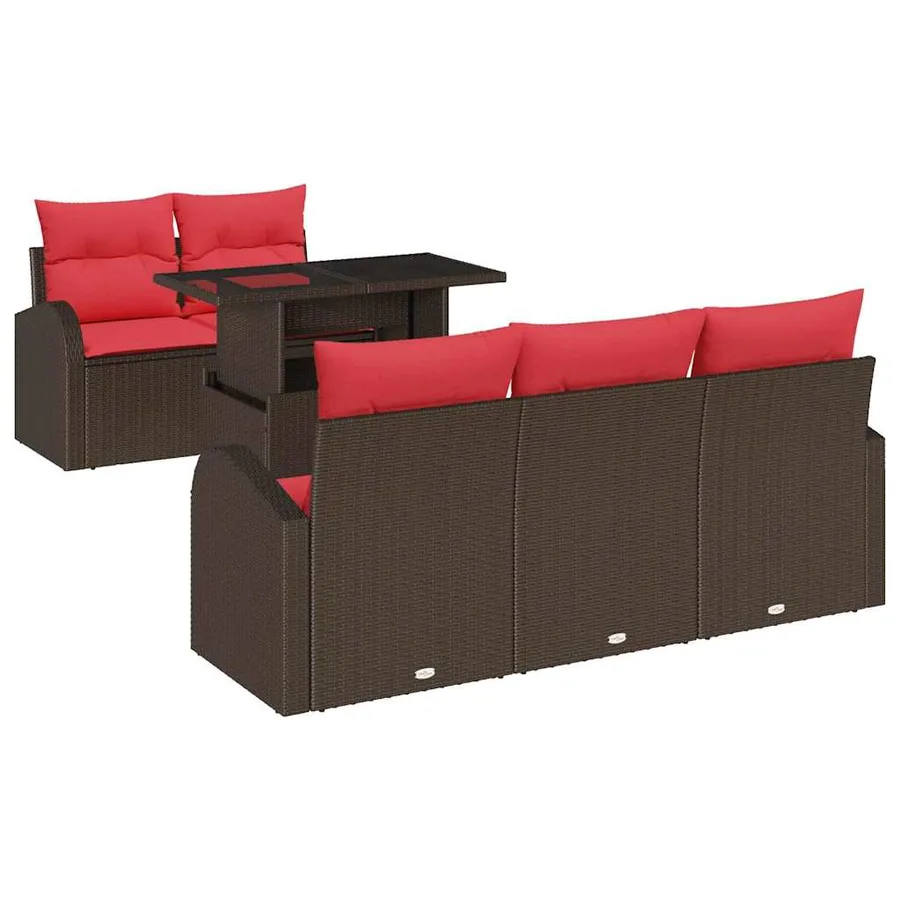 Ensemble de canapé de jardin 6 pcs Marron polyrotin - 2