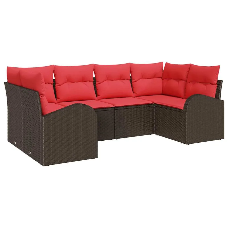 Ensemble de canapé de jardin 6 pcs Marron Poly Rattan - 2