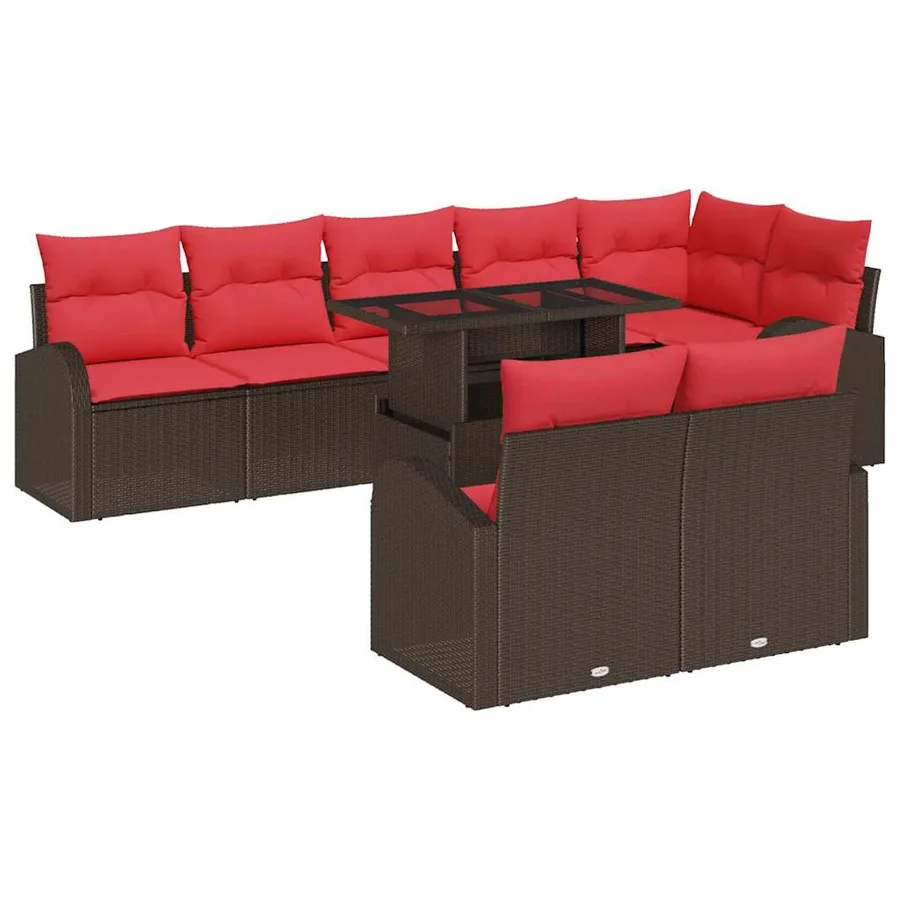 Ensemble de canapé de jardin 9 pcs Marron et rouge polyrotin - 2