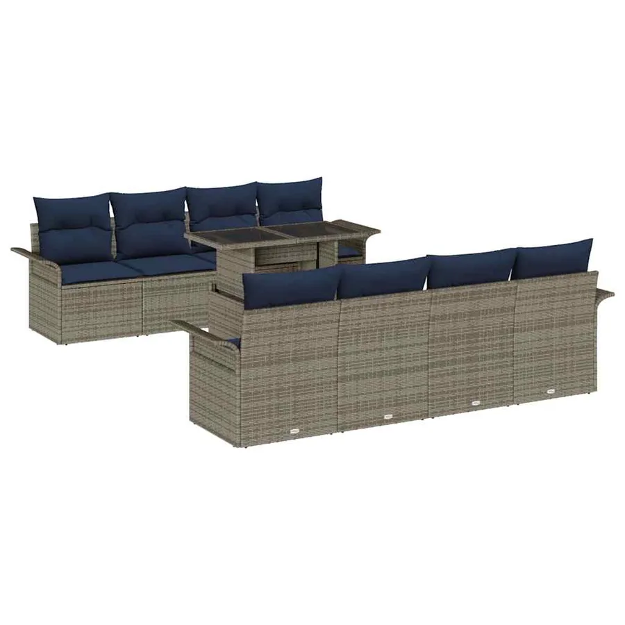 Ensemble de canapé de jardin avec coussin 9 pcs Gris Poly rotin - 2
