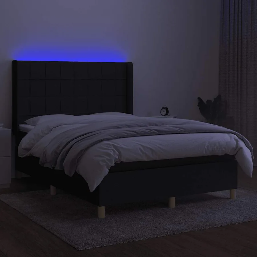 Sommier à lattes de lit matelas et LED Noir 140x200 cm Tissu - 3