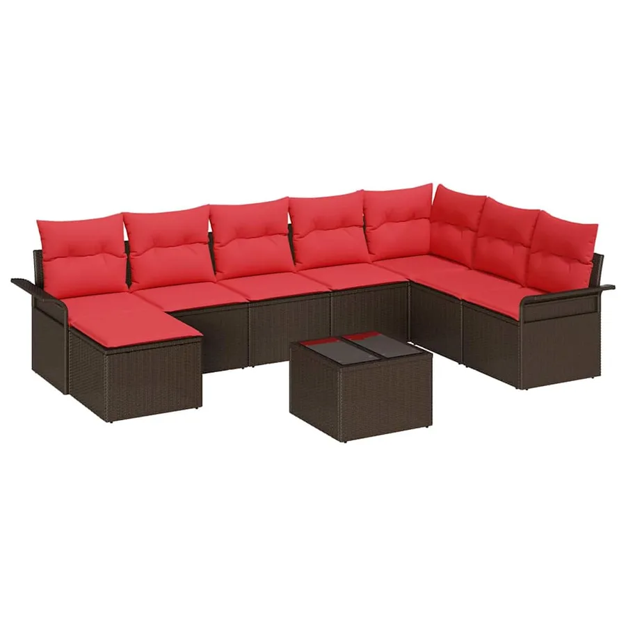 Ensemble de canapé de jardin 9 pcs Marron polyrotin - 2